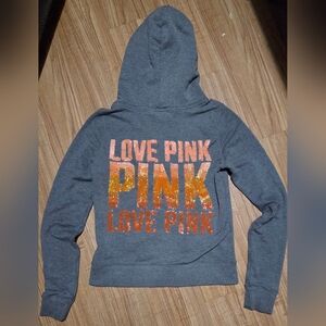 Victoria's Secret PINK Y2K 13' Gray/Orange Bling Full Zip Hoodie Size M